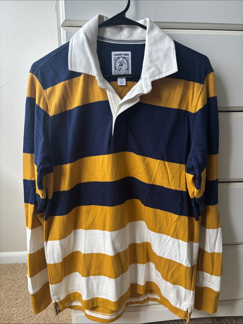 Lands' End Navy, Mustard & White Rugby Polo
